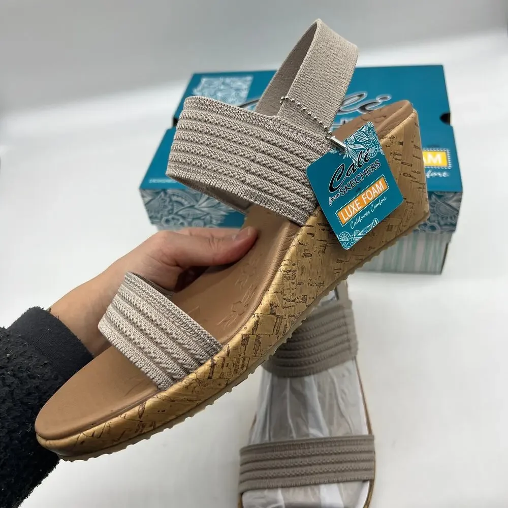 Skechers Beverlee Vegan Wedge Strappy Sandals Brown Gray Size 11